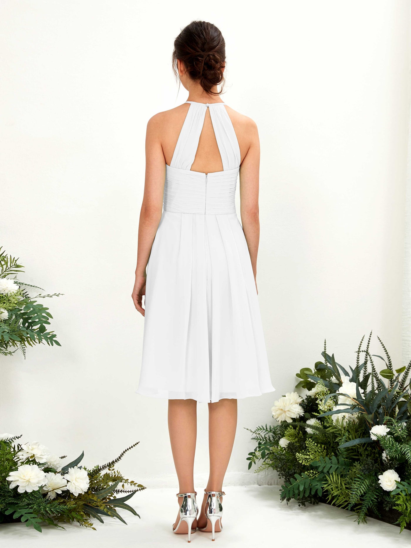White Bridesmaid Dresses Bridesmaid Dress A-line Chiffon Halter Knee Length Sleeveless Wedding Party Dress (81220442)#color_white