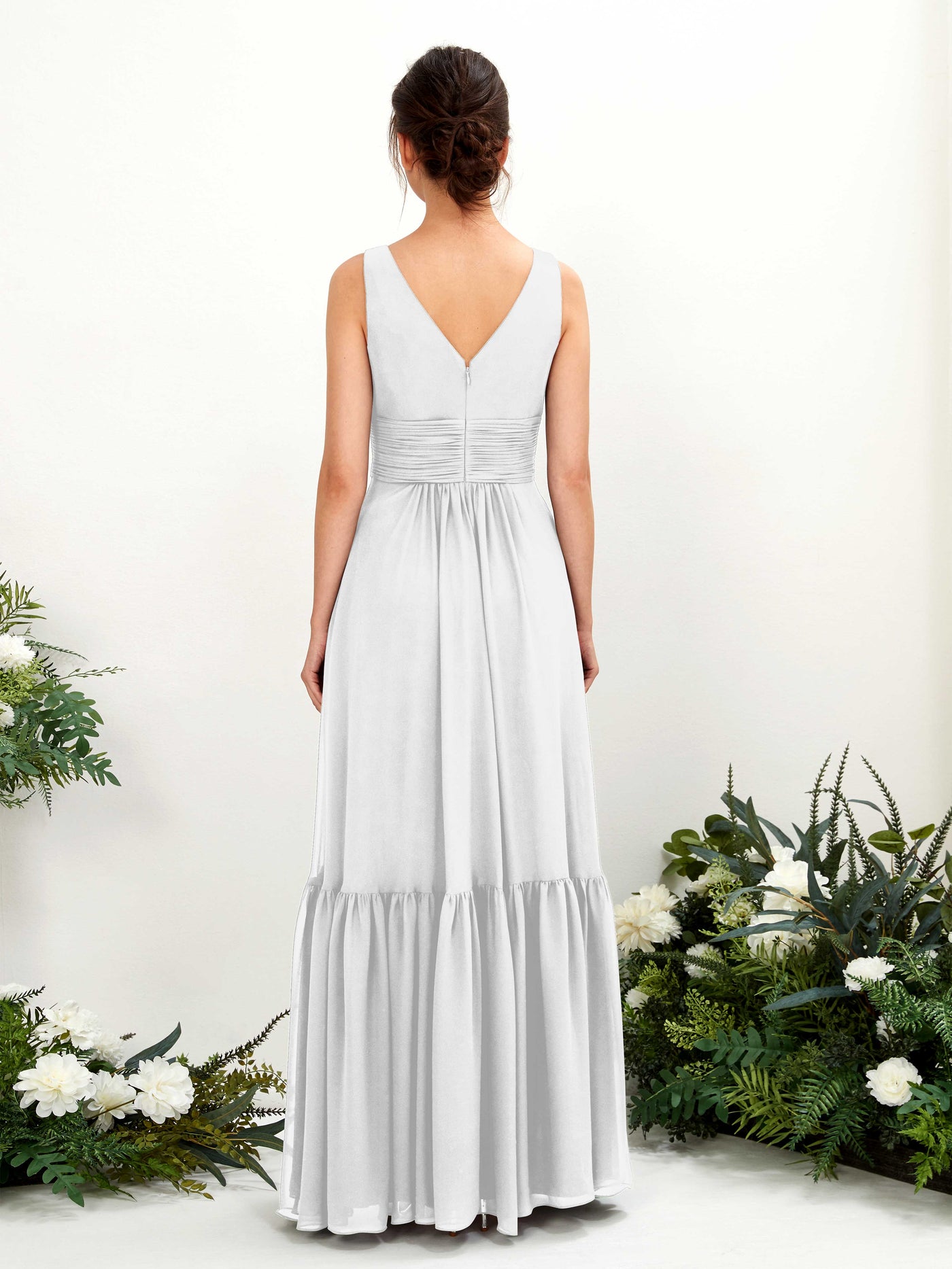 White Bridesmaid Dresses Bridesmaid Dress A-line Chiffon Straps Full Length Sleeveless Wedding Party Dress (80223742)#color_white
