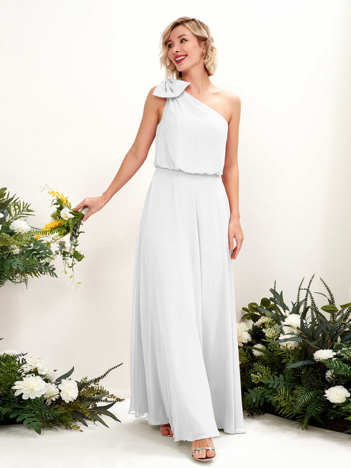 White Bridesmaid Dresses Bridesmaid Dress A-line Chiffon One Shoulder Full Length Sleeveless Wedding Party Dress (81225542)