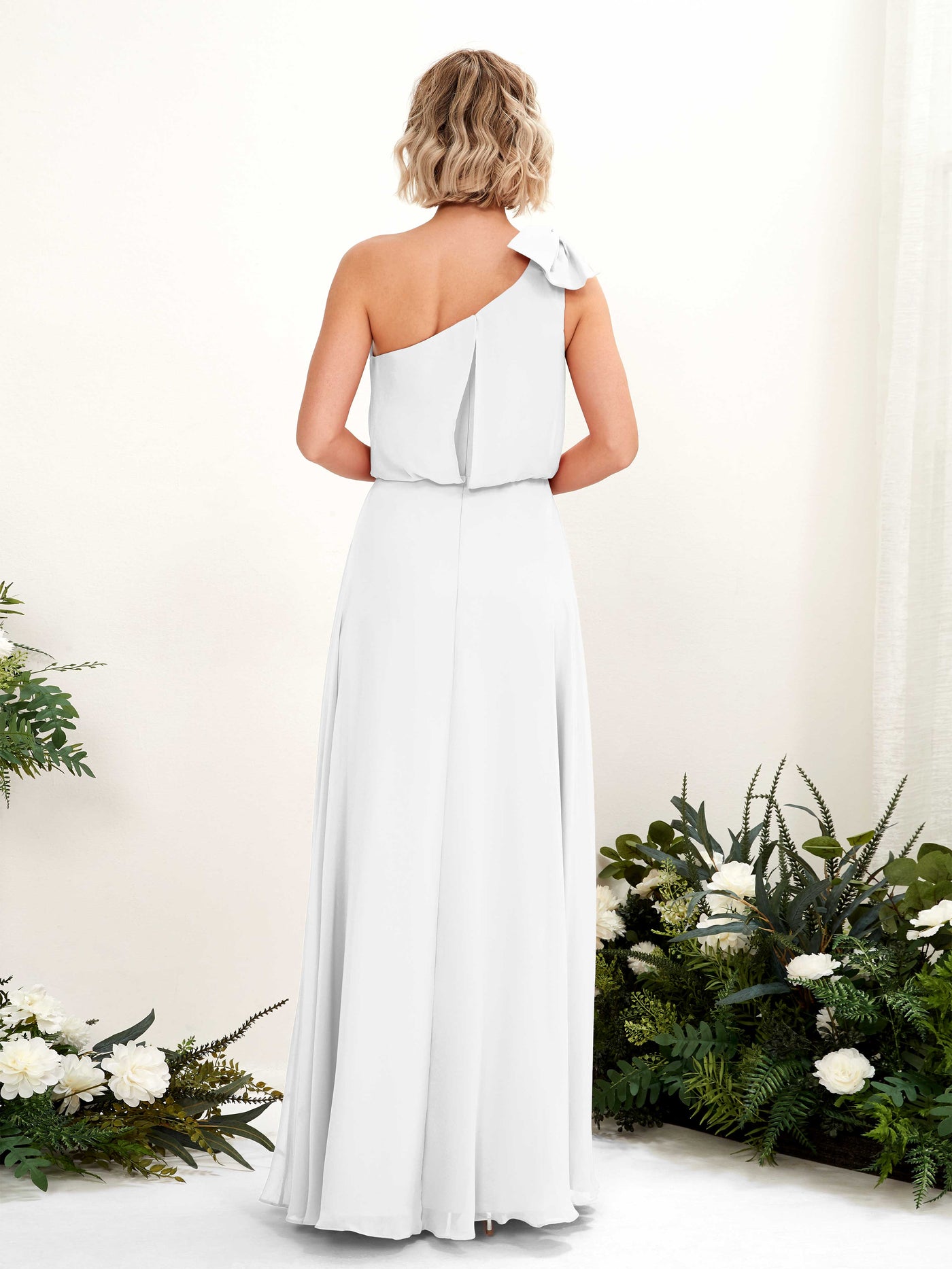 White Bridesmaid Dresses Bridesmaid Dress A-line Chiffon One Shoulder Full Length Sleeveless Wedding Party Dress (81225542)#color_white