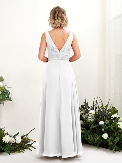 Carlyna Brianna A-Line White Bridesmaid Dress Maxi Sleeveless Boat Neck Dress Back View #color_white