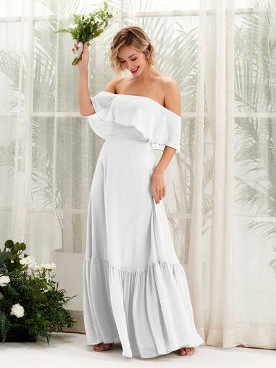 White Bridesmaid Dresses Bridesmaid Dress A-line Chiffon Off Shoulder Full Length Sleeveless Wedding Party Dress (81224542)#color_white