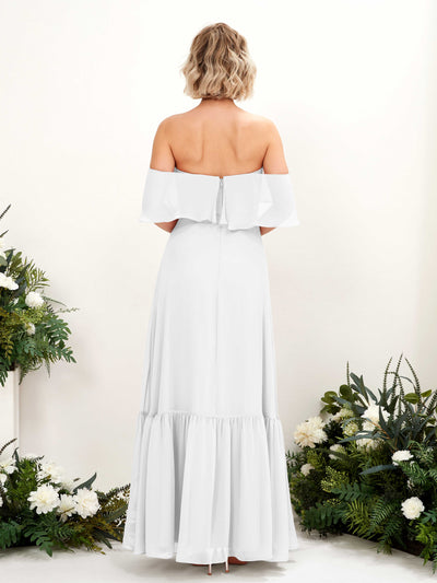 Carlyna Joie A-Line White Bridesmaid Dress Maxi Sleeveless Off the Shoulder Dress Back View #color_white
