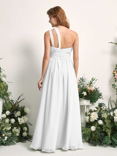 Carlyna Evelyn A-Line White Bridesmaid Dress Maxi Sleeveless One Shoulder Dress Back View #color_white