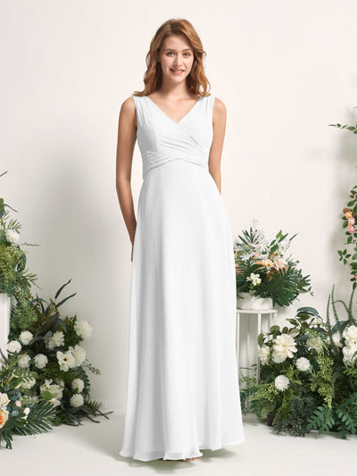 Carlyna June A-Line White Bridesmaid Dress Maxi Sleeveless V-Neck Dress Front View #color_white