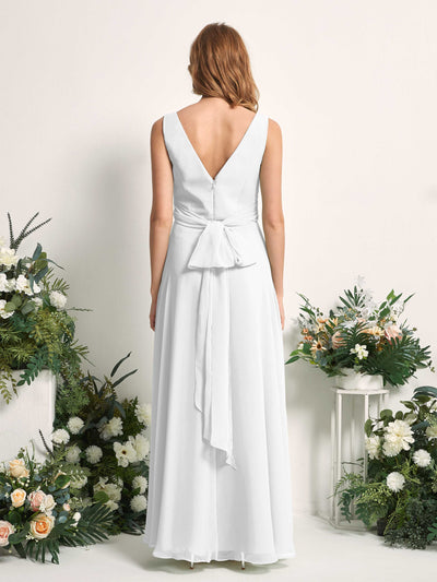 Carlyna June A-Line White Bridesmaid Dress Maxi Sleeveless V-Neck Dress Back View #color_white