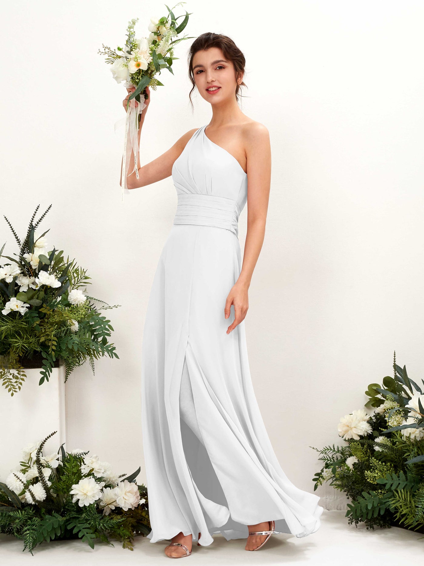 White Bridesmaid Dresses Bridesmaid Dress A-line Chiffon One Shoulder Full Length Sleeveless Wedding Party Dress (81224742)#color_white