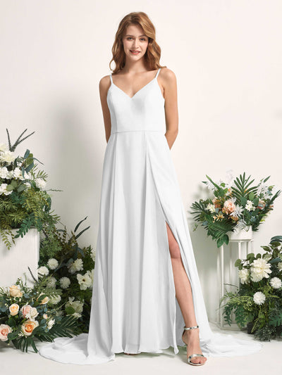 Carlyna Marcia A-Line White Bridesmaid Dress Maxi Sleeveless V-Neck Dress Front View #color_white