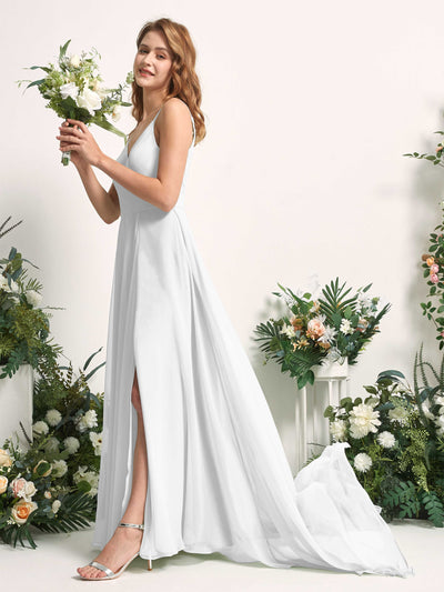 Carlyna Marcia A-Line White Bridesmaid Dress Maxi Sleeveless V-Neck Dress Side View 2 #color_white