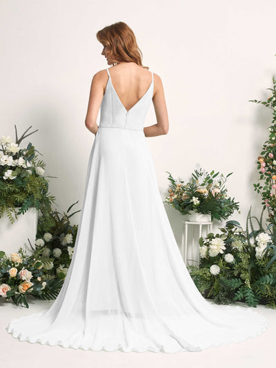 Carlyna Marcia A-Line White Bridesmaid Dress Maxi Sleeveless V-Neck Dress Back View #color_white