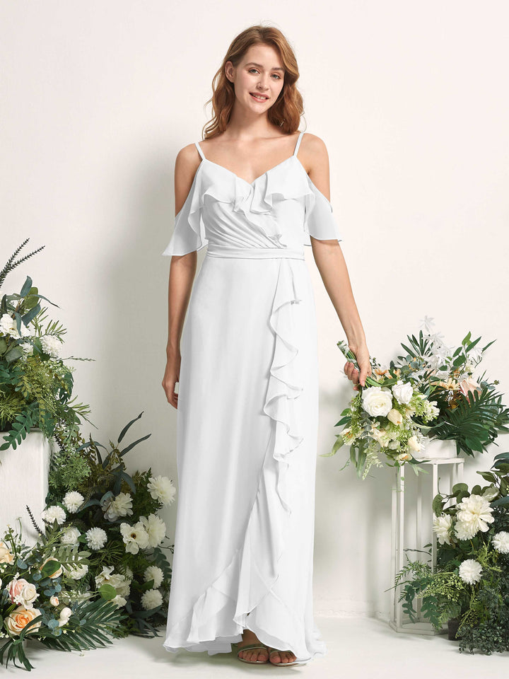 Bridesmaid Dress A-line Chiffon Spaghetti-straps Full Length Sleeveless Wedding Party Dress - White (81227442)