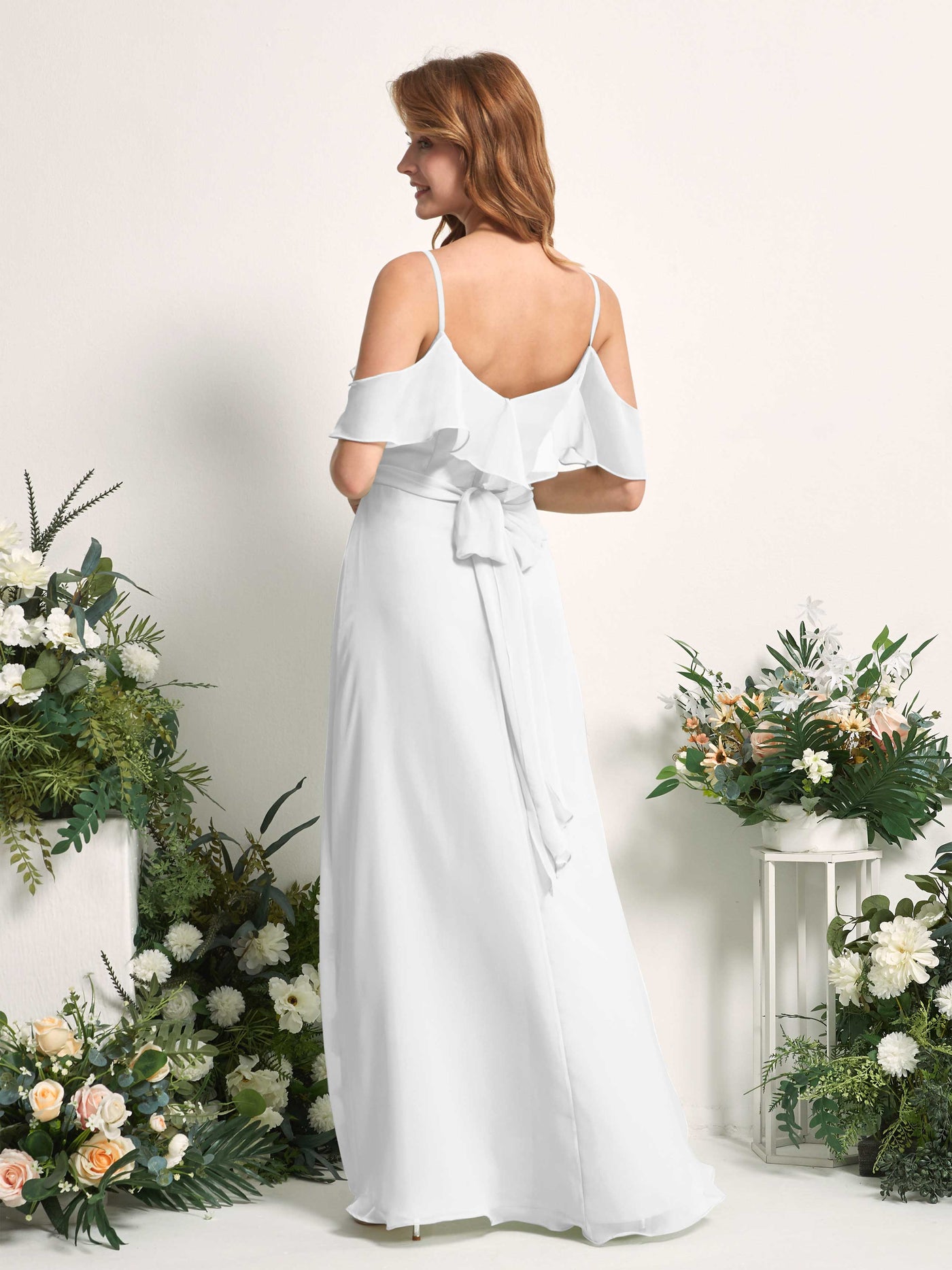 Bridesmaid Dress A-line Chiffon Spaghetti-straps Full Length Sleeveless Wedding Party Dress - White (81227442)#color_white