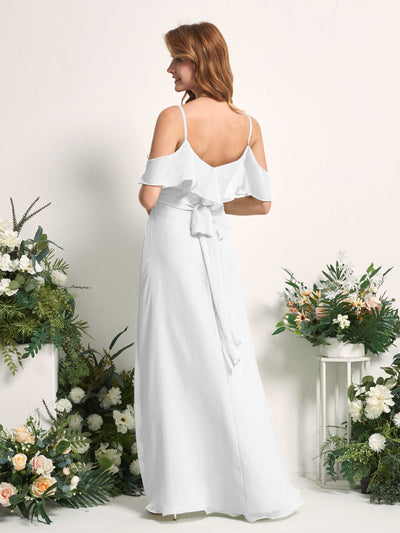 Carlyna Yvette A-Line White Bridesmaid Dress Maxi Sleeveless V-Neck Dress Back View #color_white