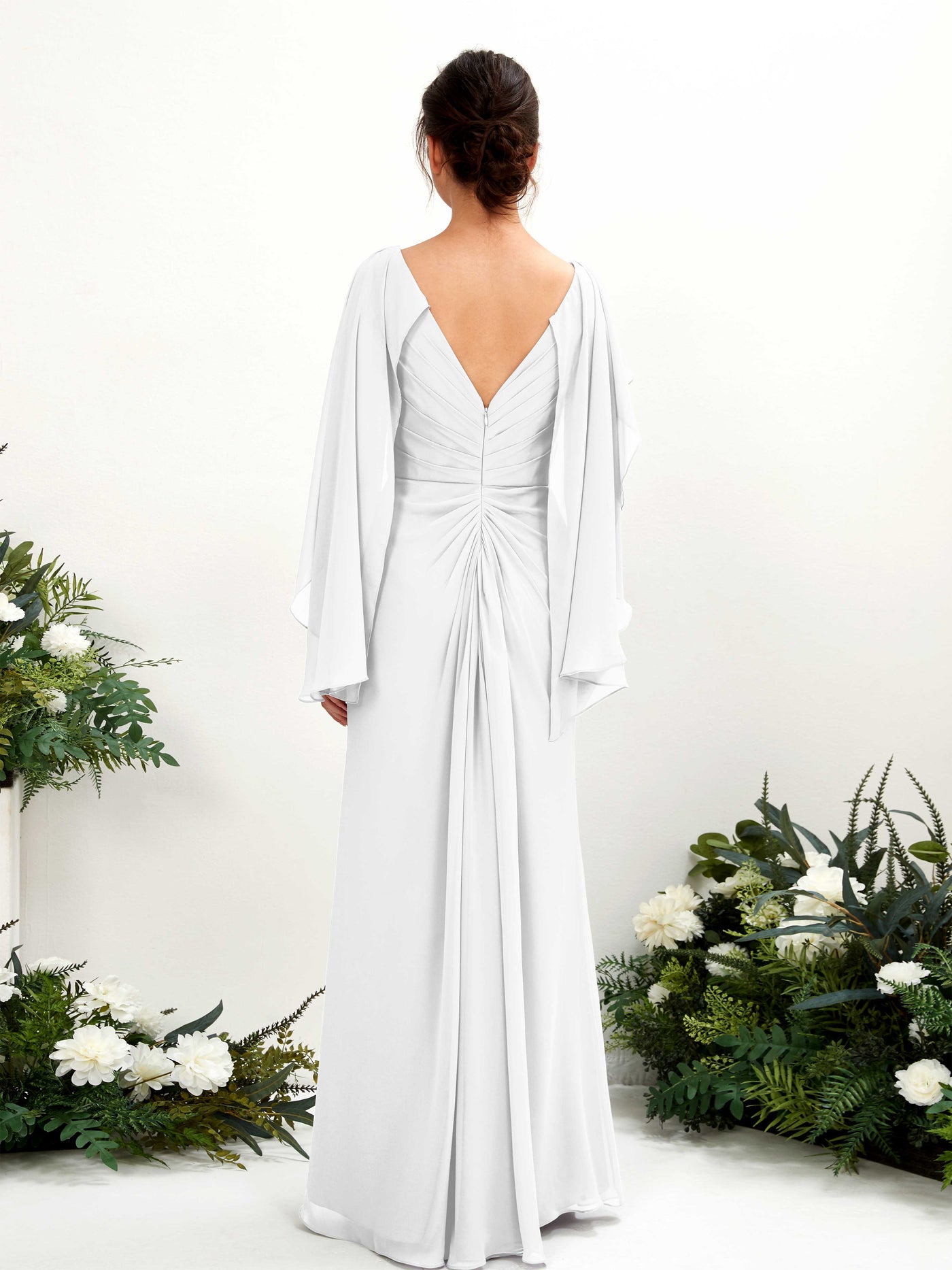 White Bridesmaid Dresses Bridesmaid Dress A-line Chiffon Straps Full Length Long Sleeves Wedding Party Dress (80220142)#color_white