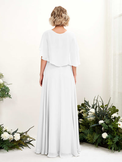 Carlyna Winnie A-Line White Bridesmaid Dress Maxi Short Sleeve V-Neck Dress Back View #color_white