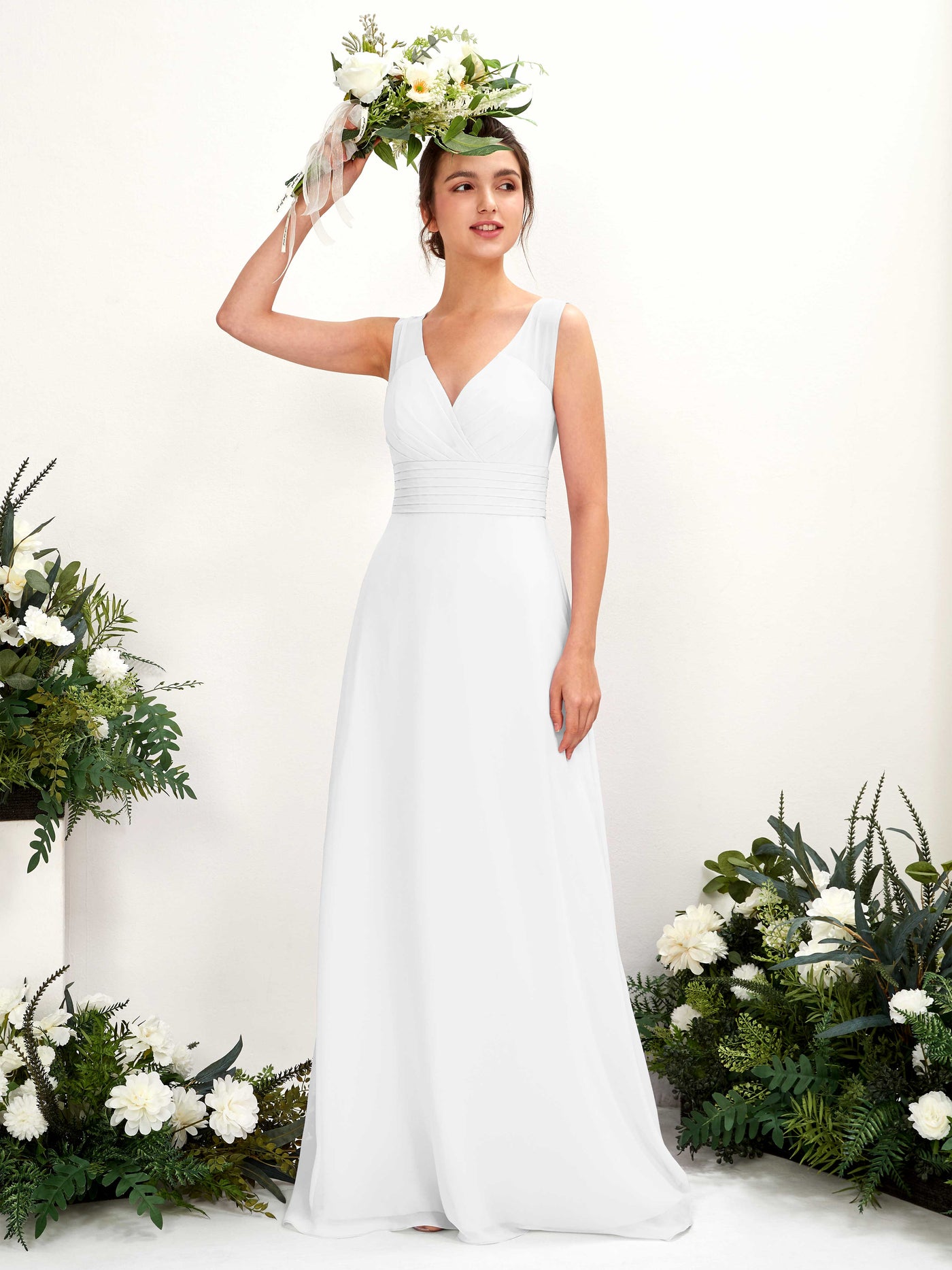 White Bridesmaid Dresses Bridesmaid Dress A-line Chiffon Straps Full Length Sleeveless Wedding Party Dress (81220942)#color_white