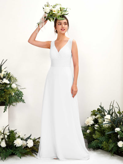 Carlyna Karen A-Line White Bridesmaid Dress Maxi Sleeveless V-Neck Dress Front View #color_white