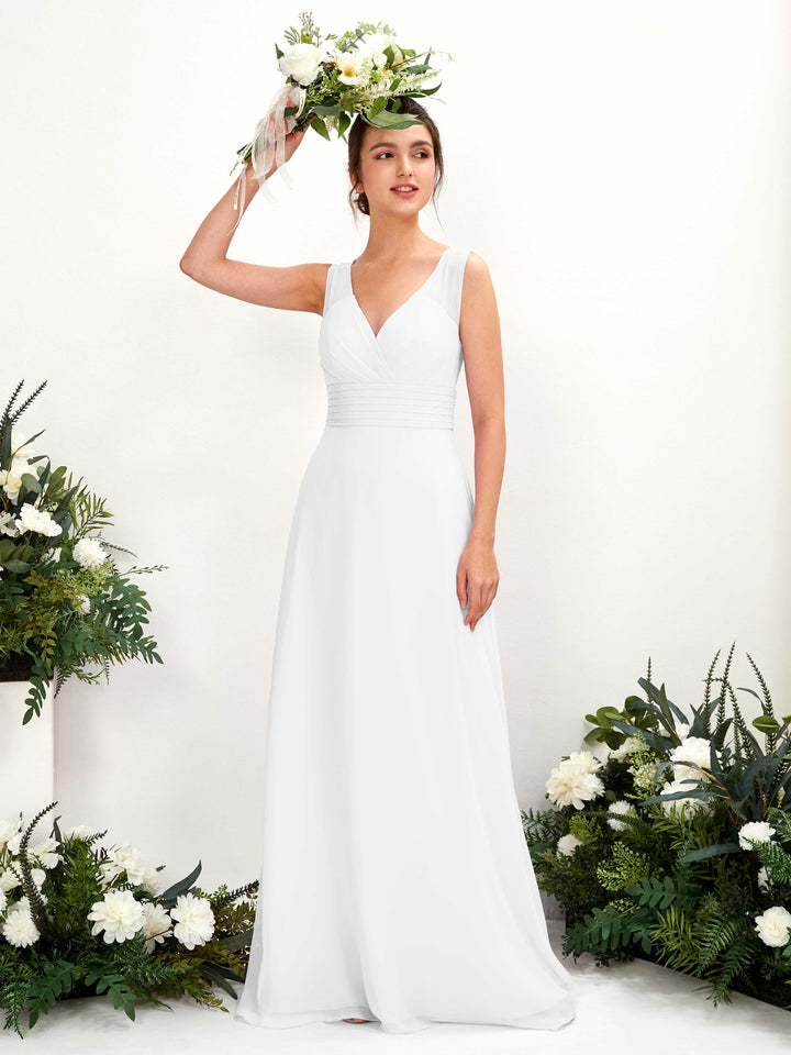 White Bridesmaid Dresses Bridesmaid Dress A-line Chiffon Straps Full Length Sleeveless Wedding Party Dress (81220942)