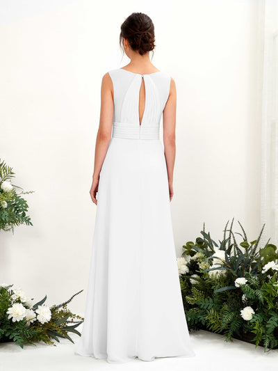 Carlyna Karen A-Line White Bridesmaid Dress Maxi Sleeveless V-Neck Dress Back View #color_white