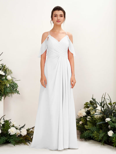 Carlyna Orlane A-Line White Bridesmaid Dress Maxi Sleeveless V-Neck Dress Front View #color_white
