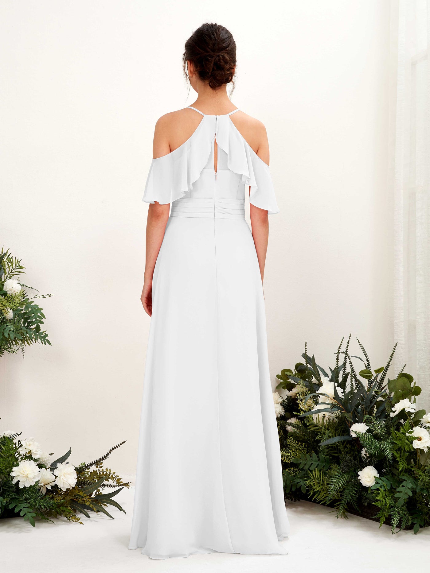 Ball Gown Off Shoulder Spaghetti-straps Chiffon Bridesmaid Dress - White (81221742)#color_white