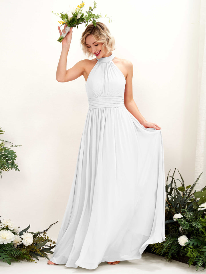 White Bridesmaid Dresses Bridesmaid Dress A-line Chiffon Halter Full Length Sleeveless Wedding Party Dress (81225342)