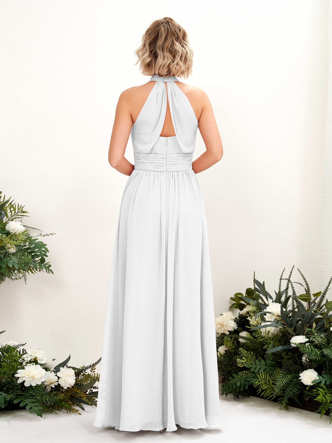 White Bridesmaid Dresses Bridesmaid Dress A-line Chiffon Halter Full Length Sleeveless Wedding Party Dress (81225342)#color_white