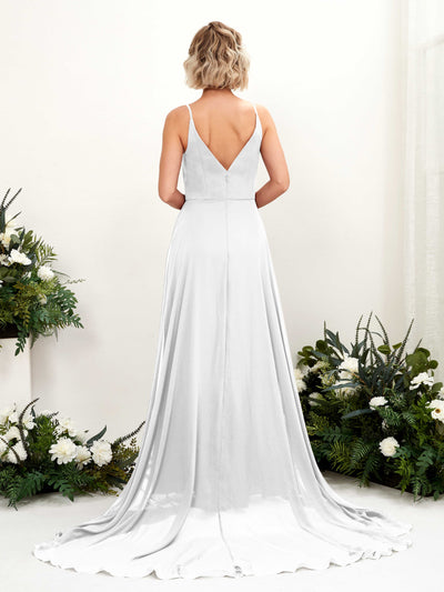 Carlyna Mana A-Line White Bridesmaid Dress Maxi Sleeveless V-Neck Dress Back View #color_white