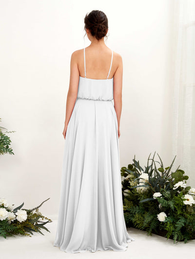 Carlyna Alva A-Line White Bridesmaid Dress Maxi Sleeveless Halter Dress Back View #color_white