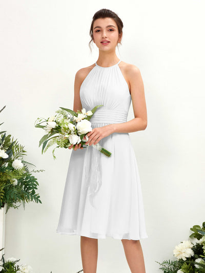 White Bridesmaid Dresses Bridesmaid Dress A-line Chiffon Halter Knee Length Sleeveless Wedding Party Dress (81220142)#color_white