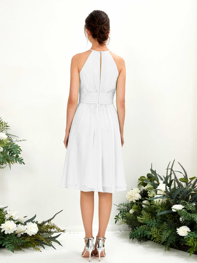Carlyna Cathie A-Line White Bridesmaid Dress Knee-Length Sleeveless Round Neck Dress Back View #color_white