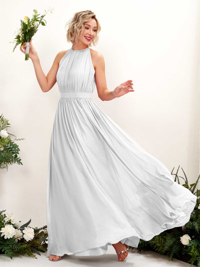 White Bridesmaid Dresses Bridesmaid Dress A-line Chiffon Halter Full Length Sleeveless Wedding Party Dress (81223142)#color_white