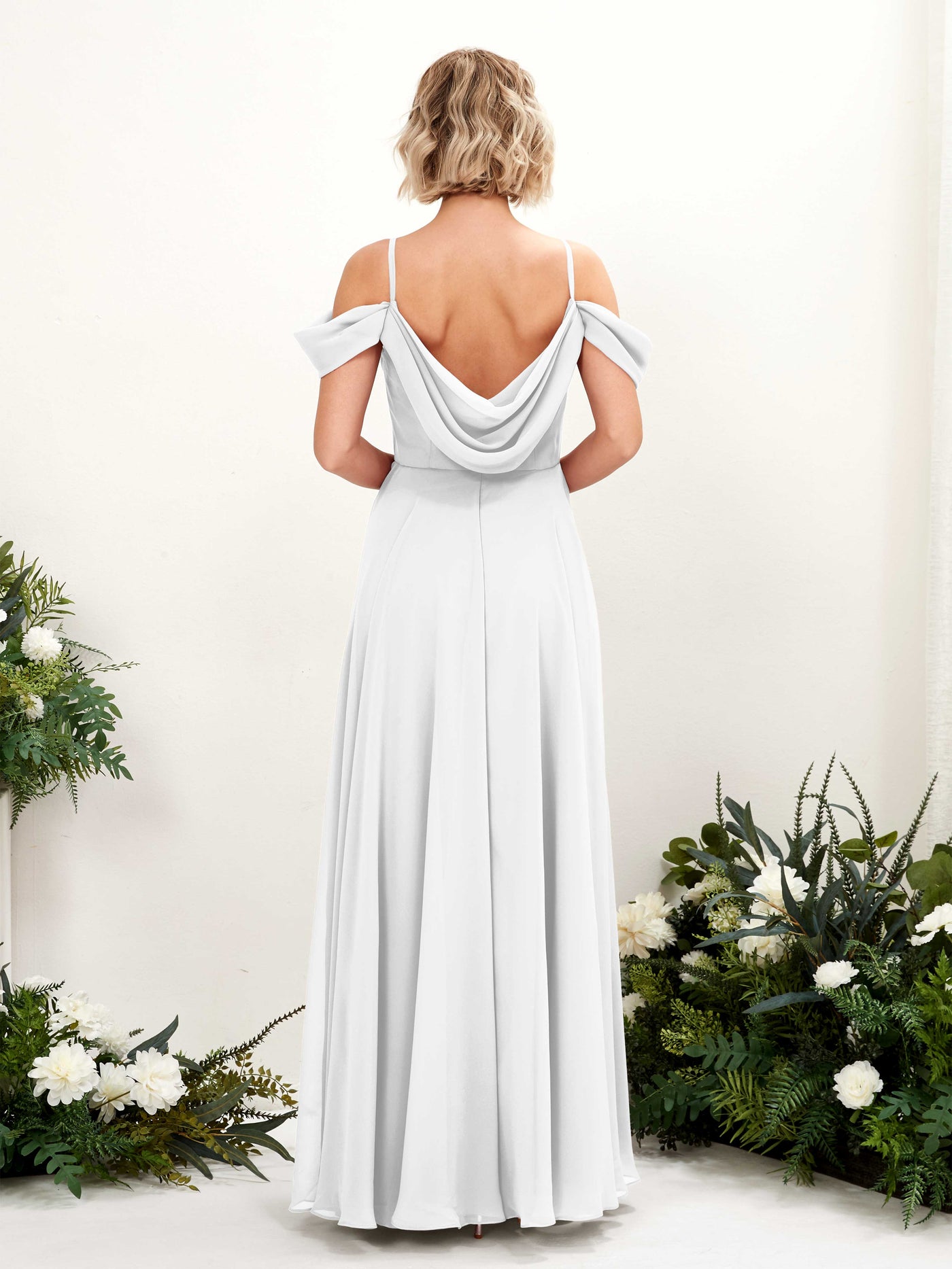 White Bridesmaid Dresses Bridesmaid Dress A-line Chiffon Off Shoulder Full Length Sleeveless Wedding Party Dress (81224942)#color_white