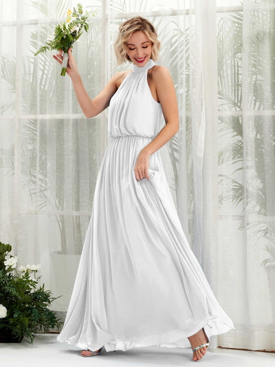 Carlyna Bess A-Line White Bridesmaid Dress Maxi Sleeveless Halter Dress Front View #color_white