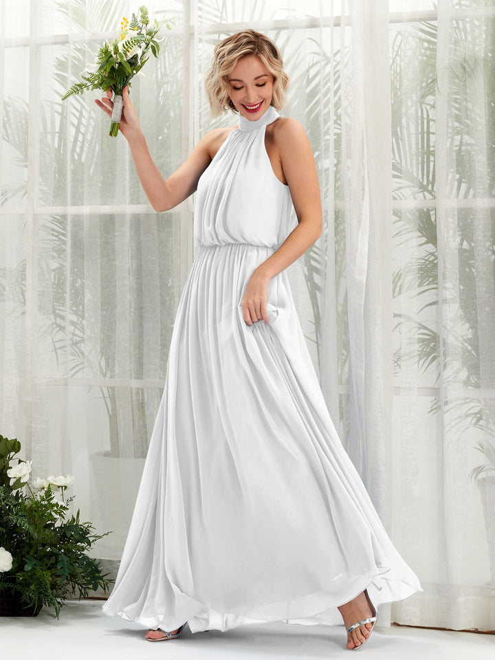 White Bridesmaid Dresses Bridesmaid Dress A-line Chiffon Halter Full Length Sleeveless Wedding Party Dress (81222942)
