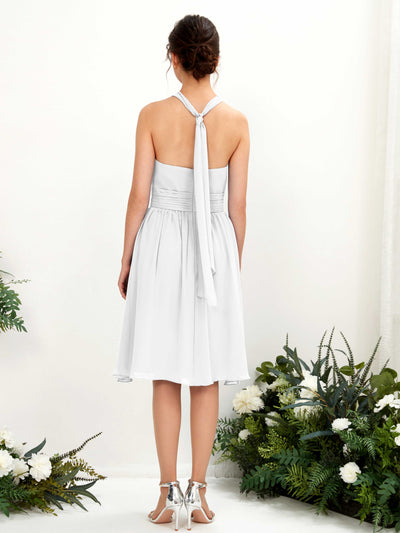 Carlyna Yvonne A-Line White Bridesmaid Dress Knee-Length Sleeveless Round Neck Dress Back View #color_white