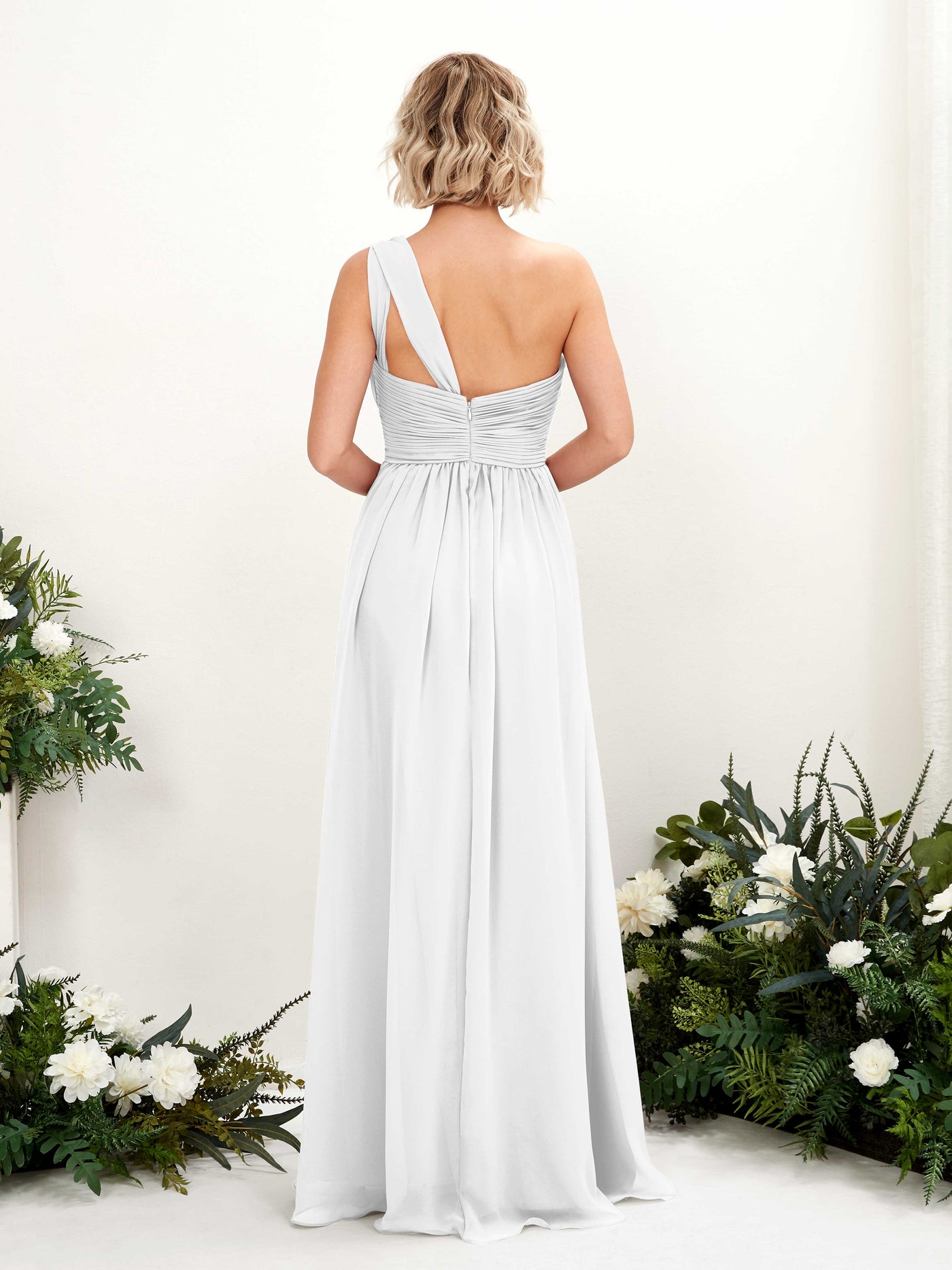 White Bridesmaid Dresses Bridesmaid Dress Ball Gown Chiffon One Shoulder Full Length Sleeveless Wedding Party Dress (81225042)#color_white