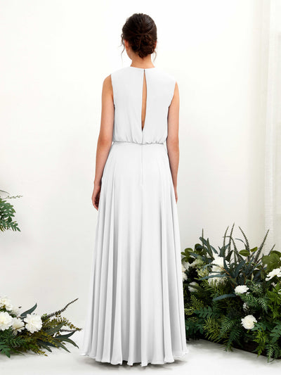 Carlyna Alma A-Line White Bridesmaid Dress Maxi Sleeveless Round Neck Dress Back View #color_white