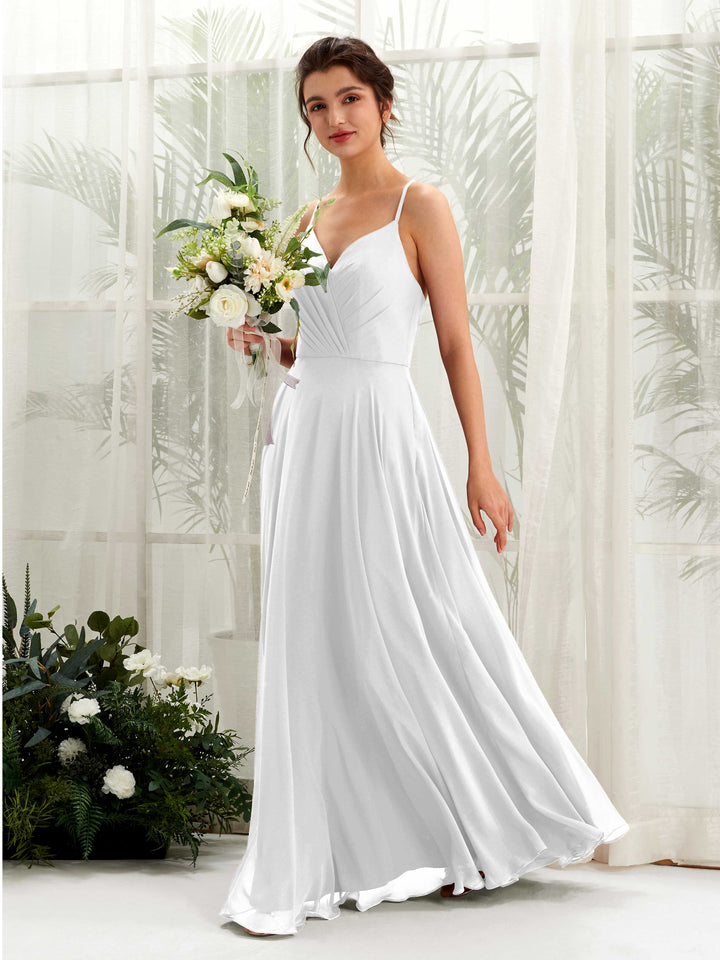 White Bridesmaid Dresses Bridesmaid Dress Chiffon Spaghetti-straps Full Length Sleeveless Wedding Party Dress (81224242)