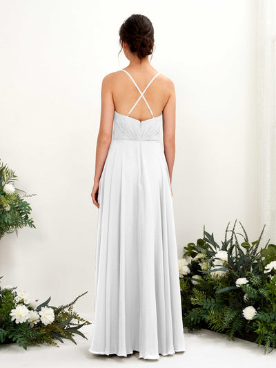 Carlyna Naura A-Line White Bridesmaid Dress Maxi Sleeveless V-Neck Dress Back View #color_white