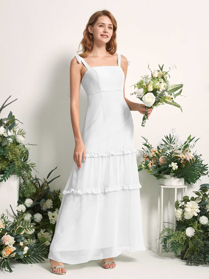 Bridesmaid Dress Chiffon Straps Full Length Sleeveless Wedding Party Dress - White (81227542)
