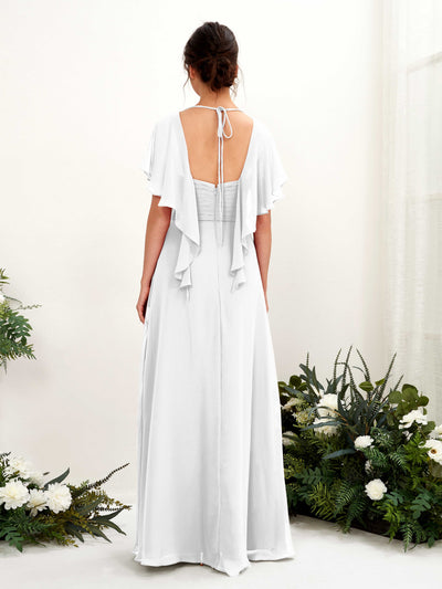 Carlyna Darlene A-Line White Bridesmaid Dress Maxi Short Sleeve V-Neck Dress Back View #color_white