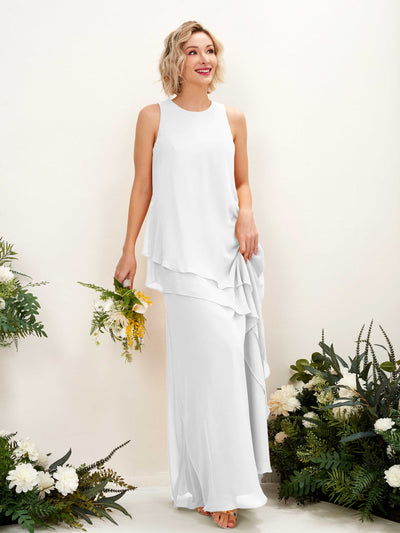 Carlyna Finna Sheath White Bridesmaid Dress Maxi Sleeveless Round Neck Dress Front View #color_white