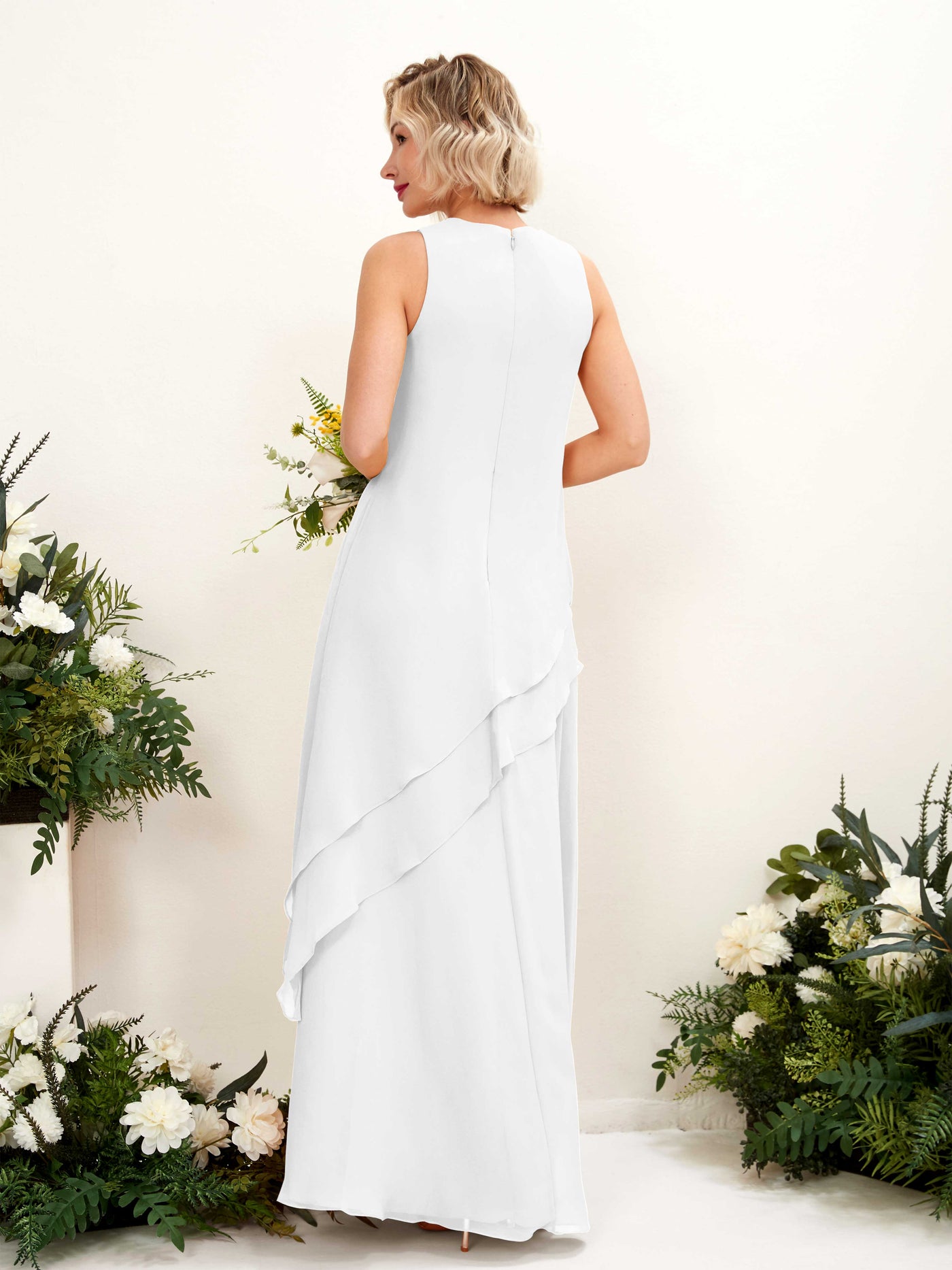White Bridesmaid Dresses Bridesmaid Dress Maternity Chiffon Round Full Length Sleeveless Wedding Party Dress (81222342)#color_white