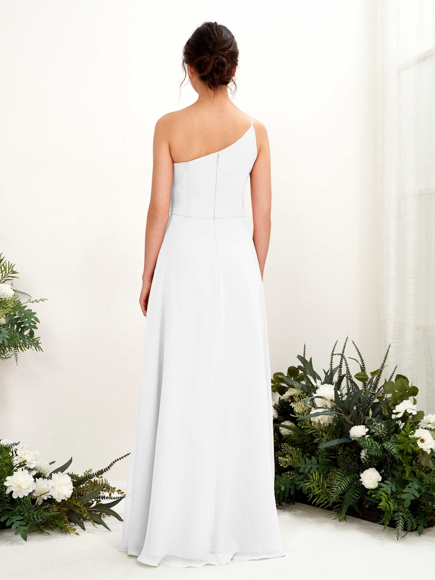 White Bridesmaid Dresses Bridesmaid Dress A-line Chiffon One Shoulder Full Length Sleeveless Wedding Party Dress (81225742)#color_white