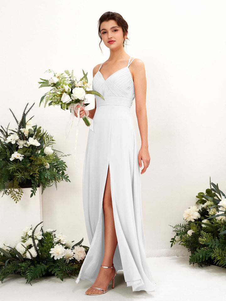 White Bridesmaid Dresses Bridesmaid Dress A-line Chiffon Spaghetti-straps Full Length Sleeveless Wedding Party Dress (81225442)