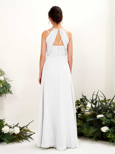 Carlyna Joa A-Line White Bridesmaid Dress Maxi Sleeveless V-Neck Dress Back View #color_white