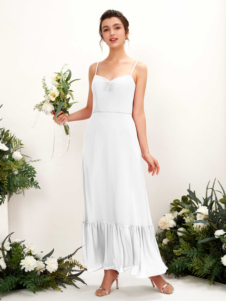 White Bridesmaid Dresses Bridesmaid Dress Chiffon Spaghetti-straps Full Length Sleeveless Wedding Party Dress (81223042)