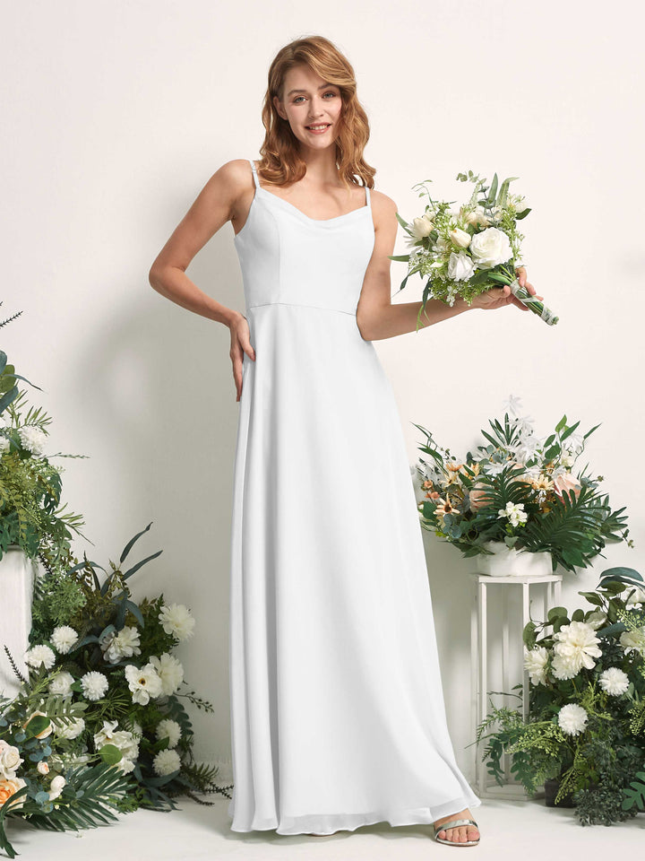 Bridesmaid Dress A-line Chiffon Spaghetti-straps Full Length Sleeveless Wedding Party Dress - White (81227242)