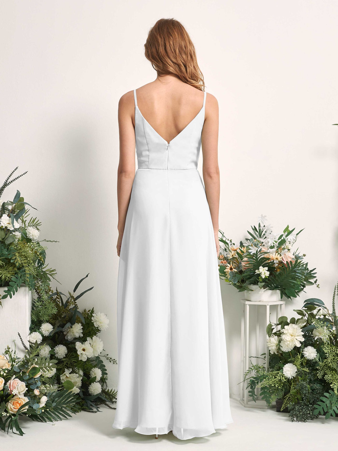 Bridesmaid Dress A-line Chiffon Spaghetti-straps Full Length Sleeveless Wedding Party Dress - White (81227242)#color_white